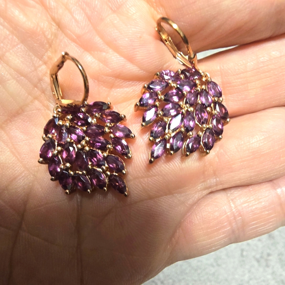 Raspberry Color Rhodolite Drop Earrings - image 2